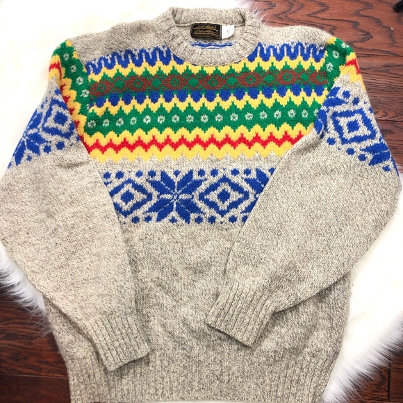 Eddie Bauer Sweaters - Vintage Eddie Bauer Gray Wool Fair Isle Sweater